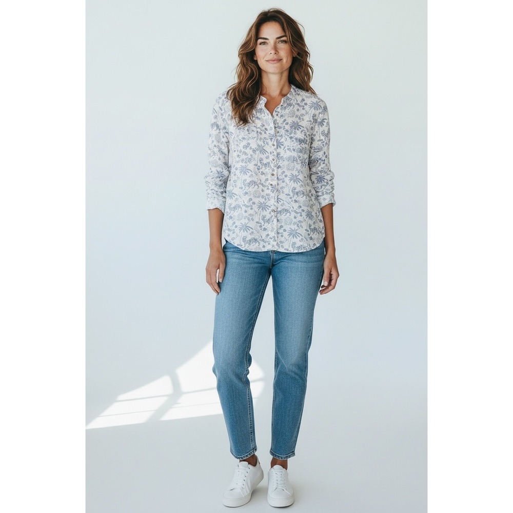 White Stuff Linen Tiger Palm Print Button Up Shirt Top Women UK 8‎ EU 36